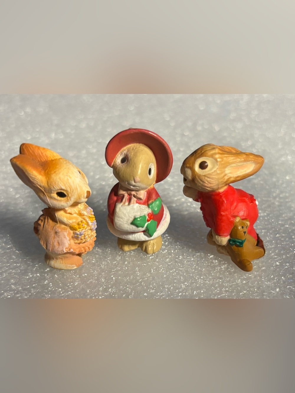 Vintage 1987 Hallmark Merry Miniatures Bunny Rabbit Figurines Lot of 3 Christmas